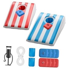 Inflatable Floating Cornhole Boards with 8 Water Bags, 3x2ft Dark Blue Red