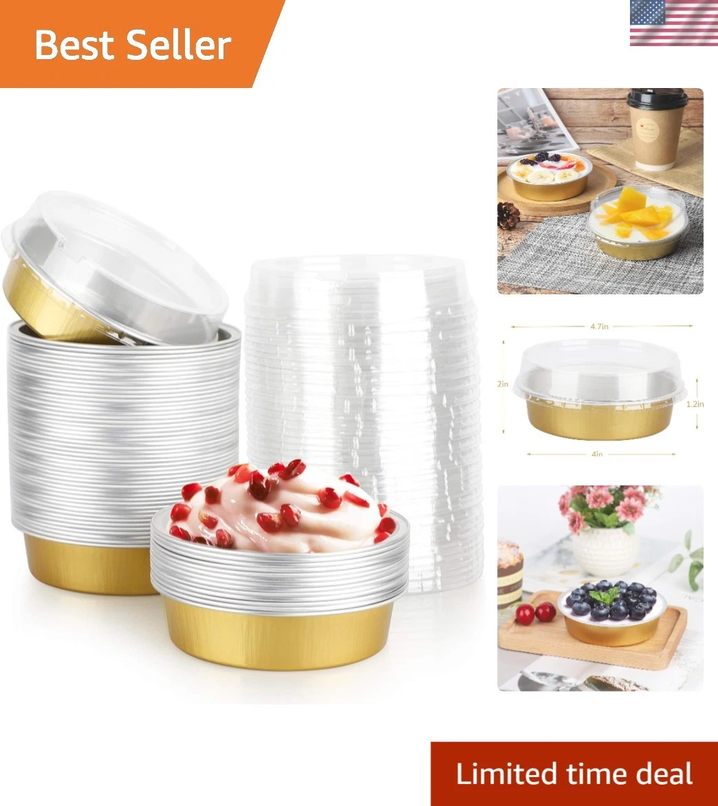 Disposable Pie Tins 4 Inch, 50 Pack Mini Tart Pans with Lids, 8 Oz Golden Alu...