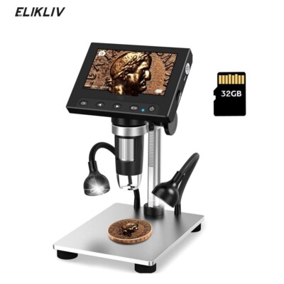 Elikliv 12MP Digital Microscope 1000X 4.3'' Screen Soldering Electronics Repair