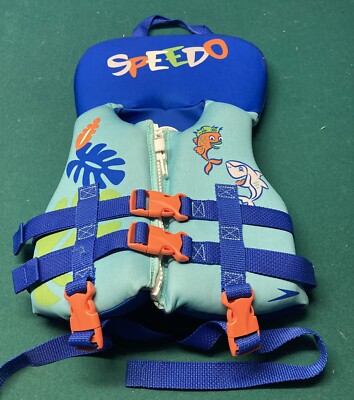 Speedo Infant Life Jacket Vest Kids Under 30Lbs Blue w/ Fish