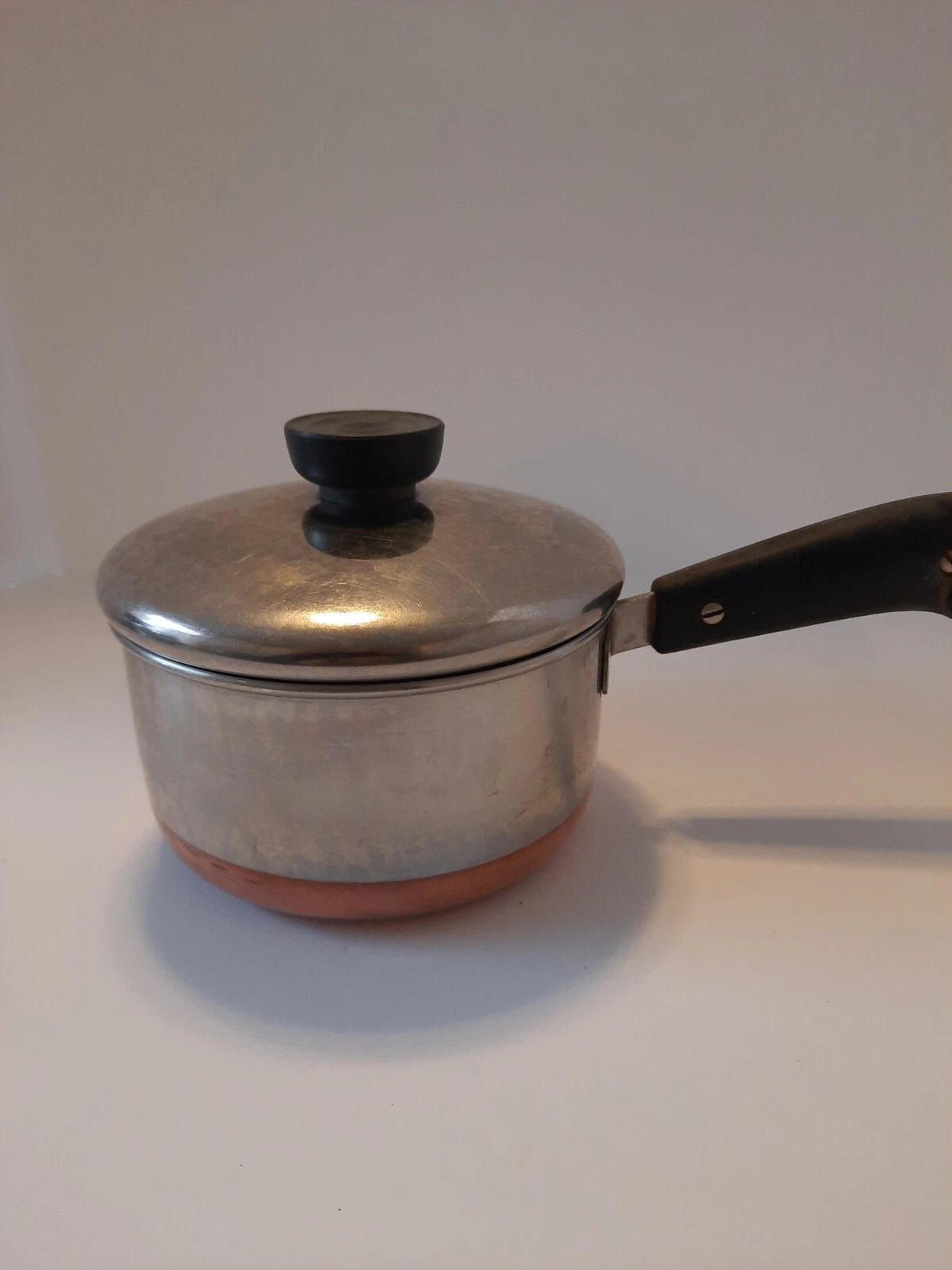 VTG 1801 Revere Ware 1 Qt Sauce Pan Pot Copper Clad Bottom wLid Double Ring