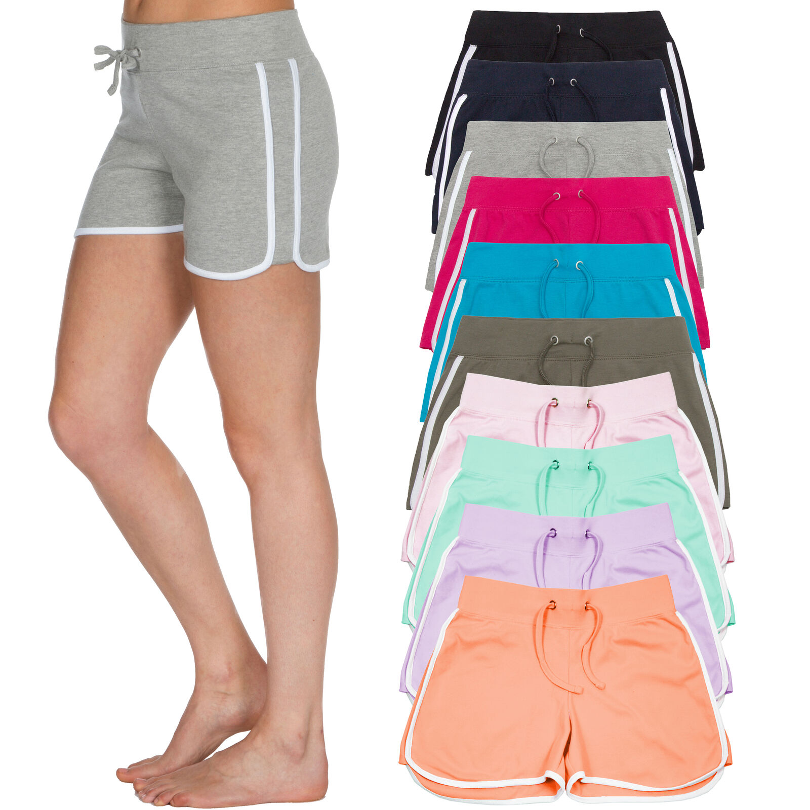 Ladies Short Panel Shorts Retro Hot Pants Cotton Jersey Summer Holiday S M  L XL