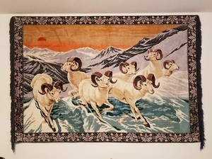 Vintage Mountian Ram Tapestry 4' x 6' apx