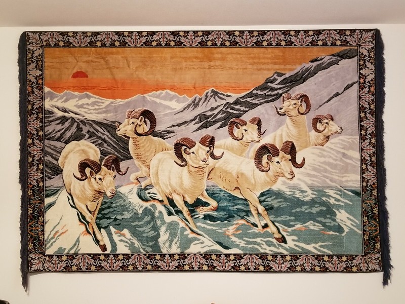 Vintage Mountian Ram Tapestry 4' x 6' apx