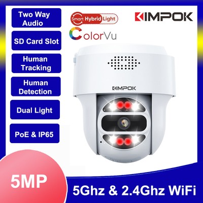 5MP 5Ghz & 2.4Ghz WiFi Pan/Tilt Full Color Security IP Camera AI Human Tracking