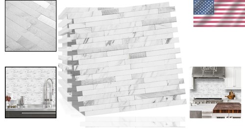 18.8 Sq.Ft. DIY Peel and Stick White Marble Look Tiles - Stylish Kitchen Upgrade - Picture 2 of 10
