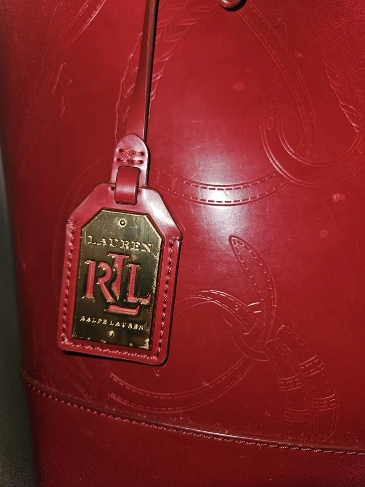 Ralph Lauren Belmar Spazzalato Patent Leather RED Tote Shopper Travel 18x14x4 - Image 4 of 4