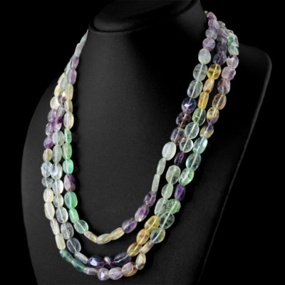 231 Cts Natural Multicolor Fluorite Oval Shape Beads Necklace Jewelry JK 17E409
