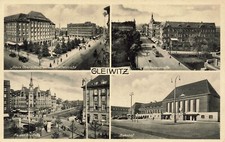Stazione ferroviaria, Haus Oberschlesien & Wilhelmstraße Gleiwitz Slesia cart...