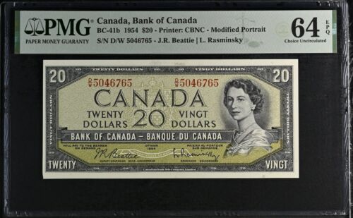 Canada Modified $20 Dollars 1954 BC41b DW5046765 - PMG 64 Choice UNC EPQ