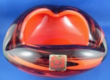 WOW Very Rare! DOLPHIN GLASS Japan #2 HEAVY THICK Crystal ART GLASS Ashtray Bowl