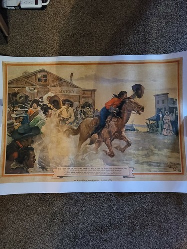 M.K. Goetz Brewing 1st Pony Express 1860 adv 28x42 Copy of original unframed.
