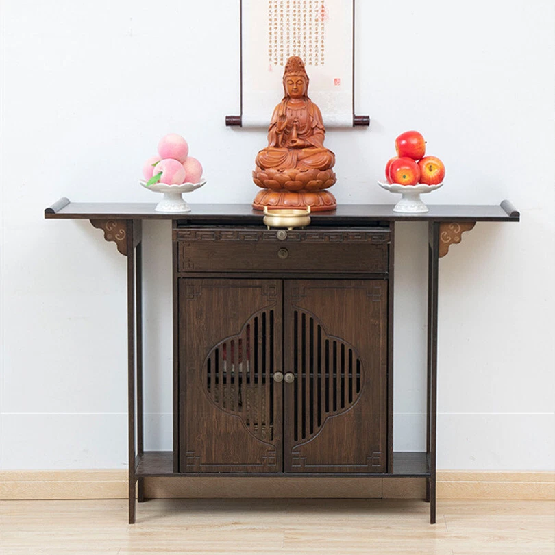 Bamboo Console Table Chinese Style Porch Table w Cabinet Hallway