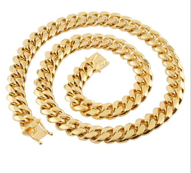13mm 24'' Heavy Mens Gold Necklace Stainless Steel Smooth