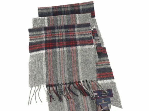 Brooks Brothers Made in UK Moon Merino Lambswool Grey Red Blue Tartan Scarf NWOT - Picture 1 of 6