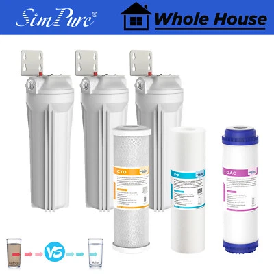 SIMPURE 10" x 2.5" Whole House Water Filter Housing Filtration Sediment Carbon Cartridge
