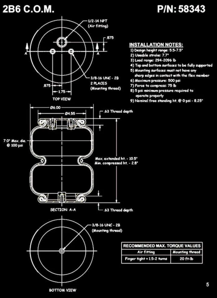 Air Lift D2500 Dominator 2 Bags Single Port 1/2"npt Air Springs Suspension Pair - Image 3 of 4