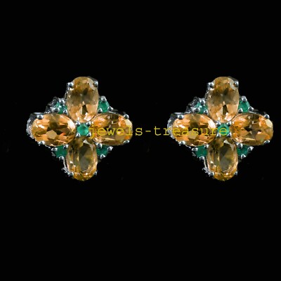 Natural Citrine & Emerald Gemstones 925 Sterling Silver Cufflinks for Men's #234