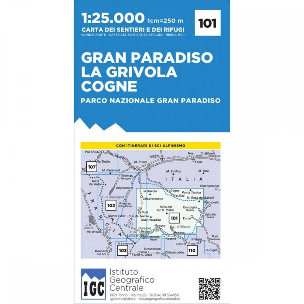 Italy Gran Paradiso, La Grivola, Cogne 1:25K IGC map 101 hiking Via Alpina GTA