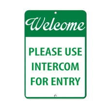 Vertical Metal Sign Multiple Sizes Welcome Please Use Intercom Entry Security