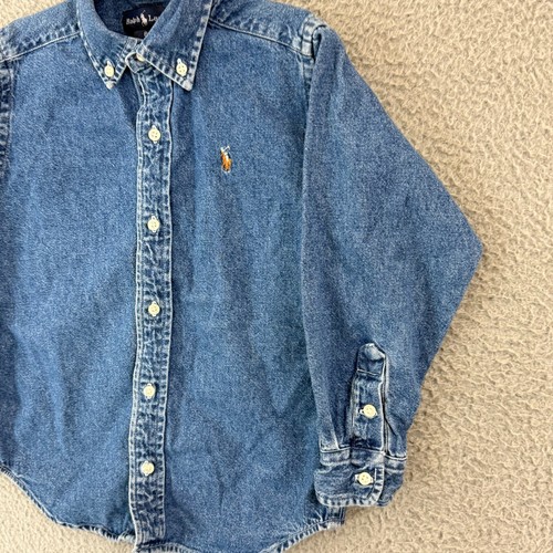 Ralph Lauren Shirt Boys 6 Chambray Denim Long Sleeve Button Down Big Pony Logo - Picture 6 of 11