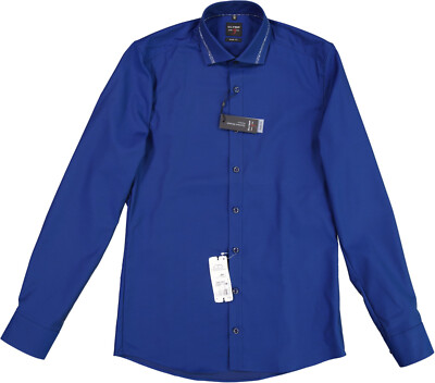 NEU! Olymp Herren Hemd Langarm blau, Einsatz im Paisley-Muster am Kragen KW 44