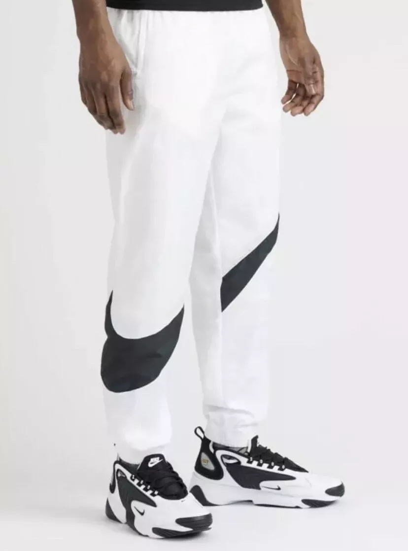 Nike Pants Men&#039;s Black White, Woven Giant Swoosh Casual AR9894-100 SZ XXL Track eBay