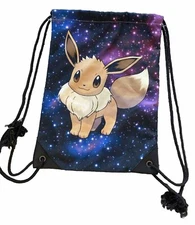 Pokemon Eevee Galaxy Drawstring Bag Y2K Graphic Cinch Tote Backpack Black Logo