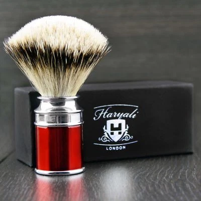 HARYALI LONDON Silberspitze Dachshaar Rasierpinsel mit rotem Griff Dachs Rasierpinsel Geschenk