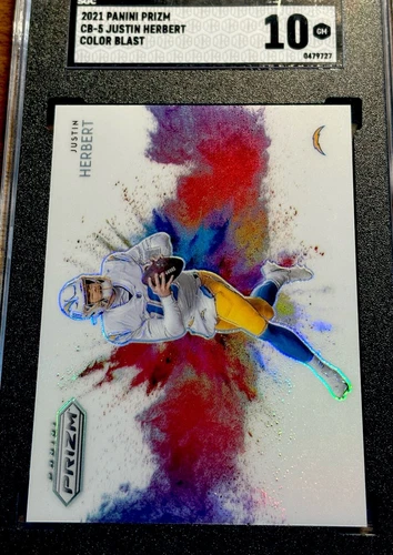 2021 PANINI PRIZM #CB-5 JUSTIN HERBERT 2nd YR COLOR BLAST PRIZM GEM MINT SGC 10