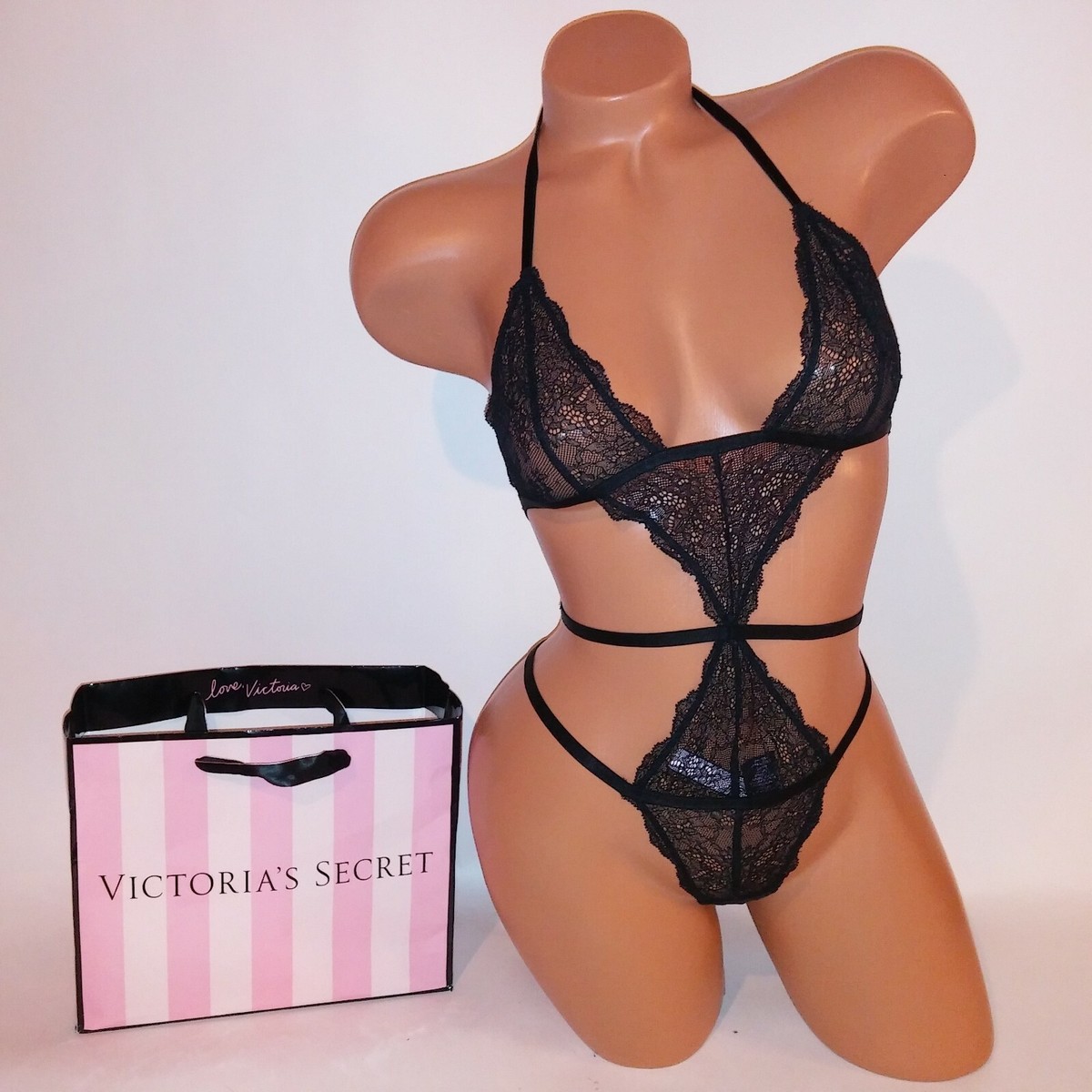 Victoria Secret Lingerie Teddy One Piece Bodysuit Black Strappy