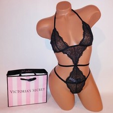 Victoria Secret Lingerie Teddy One Piece Bodysuit Black Strappy Lace New