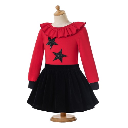 Red Girls Christmas Party Suit Formal Clothing Set Spanish Black Skirt Set US - Picture 3 of 12
