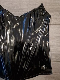 Vintage Ann Summers Black PVC Boned Basque Top Size Small 