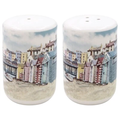 L&P Sandy Bay Beach Nautical Seaside Ceramic Salt and Pepper Cruet Set