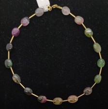 18K Gold Bracelet. Gold Tubes And Colored Stones. 19.5 Cm.