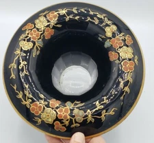 Art deco Hand Painted Floral Glass Waterfall Edge Vase 