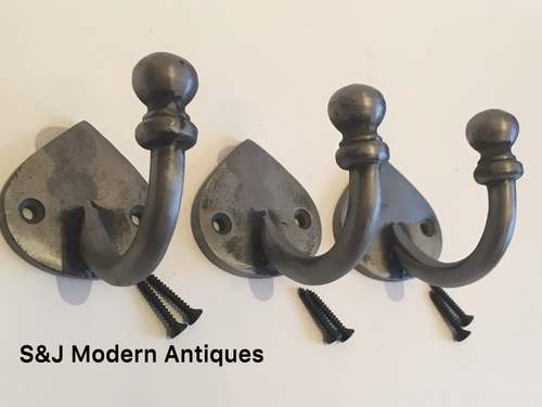 Single Coat Hook Iron Antique Modern Spearhead Vintage Black Grey Hat Rack Set 3 - Picture 5 of 12