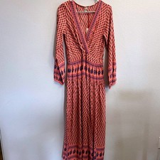 RAGA Women's Small Avah Coral Floral Split Front Bohemian Maxi Long Sleeve NEW