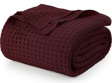 Utopia Bedding Queen Size 100 Cotton Waffle Weave Blanket Burgundy 90x90
