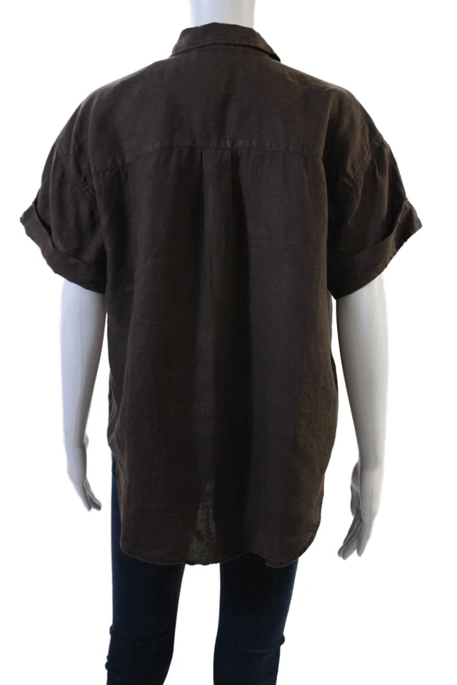 J Crew X Baird McNutt Womens Linen Short Sleeve Button Up Blouse Brown Size S - Image 3 of 4