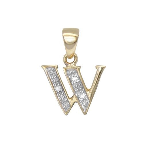 0.01ct Diamond Initial Pendant - Letter W Yellow Gold Personalized Gift - Picture 1 of 1
