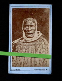 New Zealand Maori with tattoo face Early photo CDV Port Chambers 1870's.