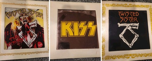Twisted Sister KISS Vintage 80er Metall Karneval Preis 6" bemalt Glas Spiegel Lot - Bild 1 von 9