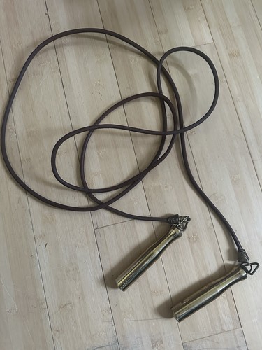 Vintage Gym Jump Rope Brass Handles Genuine Leather Cord Exercise Equipment