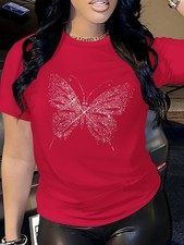 Women'S Casual T-Shirt Butterfly Printed Short Sleeve Crew Neck Tops Blouse ❀