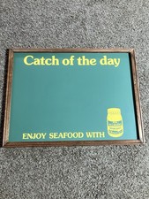 VTG Hellmans Tartar Sauce Catch of the Day Seafood Chalkboard Sign Fishing Bar