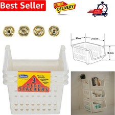 Image of Stacking Basket Set of 3, Cream, 18 cm