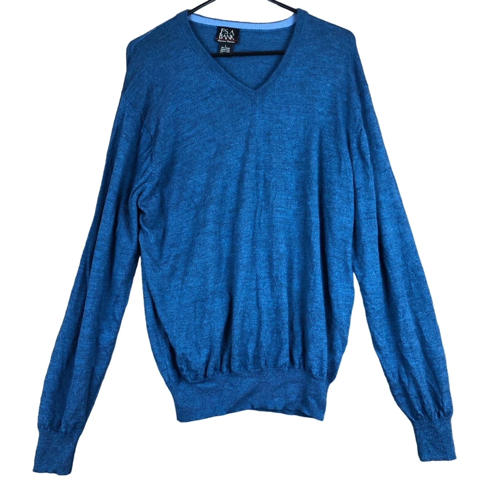Jos A Bank Mens Sweater Heather Blue 100% Italian Merino Wool Lightweight Large