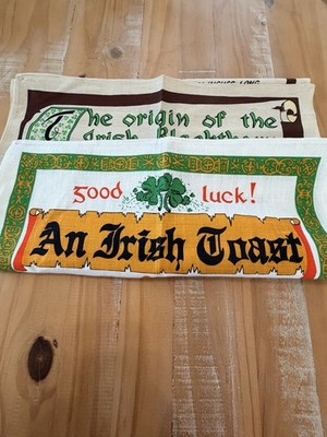 2 Vintage All Linen Towels  Irish Toast  &  Irish Blackthorn  Kitchen Towel